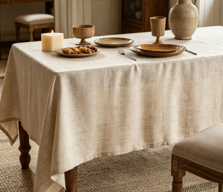 Natural Solid Color Cotton And Linen Tablecloths, Farmhouse Style, Neutral And Waterproof - Image 2