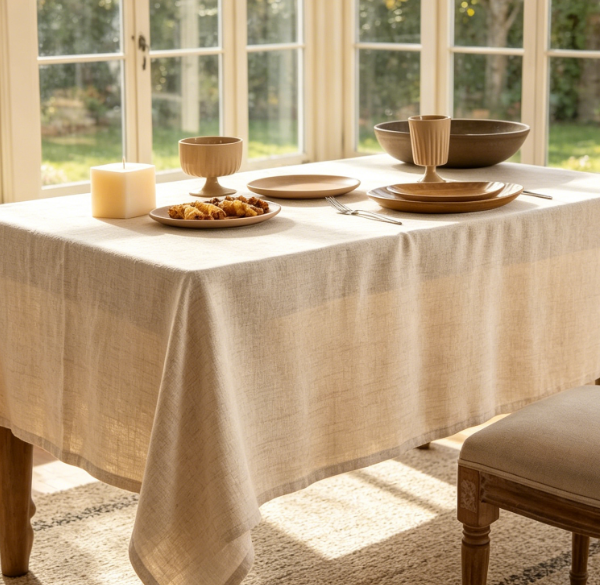 Natural Solid Color Cotton And Linen Tablecloths, Farmhouse Style, Neutral And Waterproof