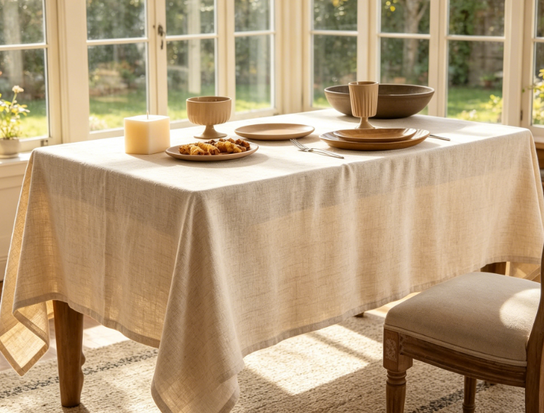 Natural Solid Color Cotton And Linen Tablecloths, Farmhouse Style, Neutral And Waterproof
