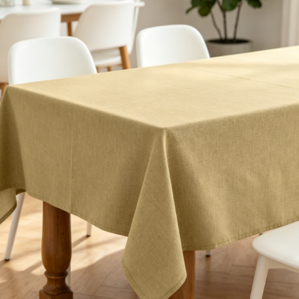 Coffee-Colored Solid Color Cotton And Linen Tablecloths, Waterproof And Stain-Resistant