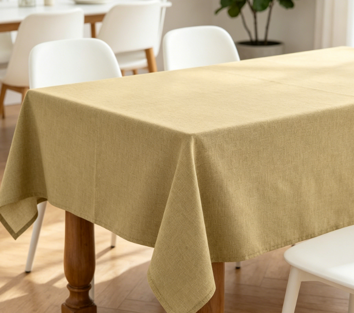 Coffee-Colored Solid Color Cotton And Linen Tablecloths, Waterproof And Stain-Resistant