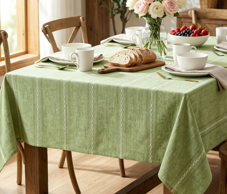 Sage Green Cotton And Linen Tablecloths, Wrinkle-Resistant And Washable - Image 2