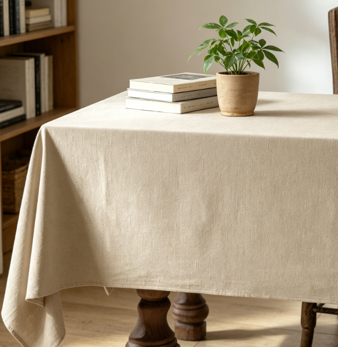 Ivory White Solid Color Cotton And Linen Tablecloths, Waterproof, Stain-Resistant, Farmhouse Style - Image 2