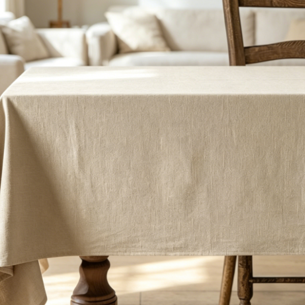 Ivory White Solid Color Cotton And Linen Tablecloths, Waterproof, Stain-Resistant, Farmhouse Style