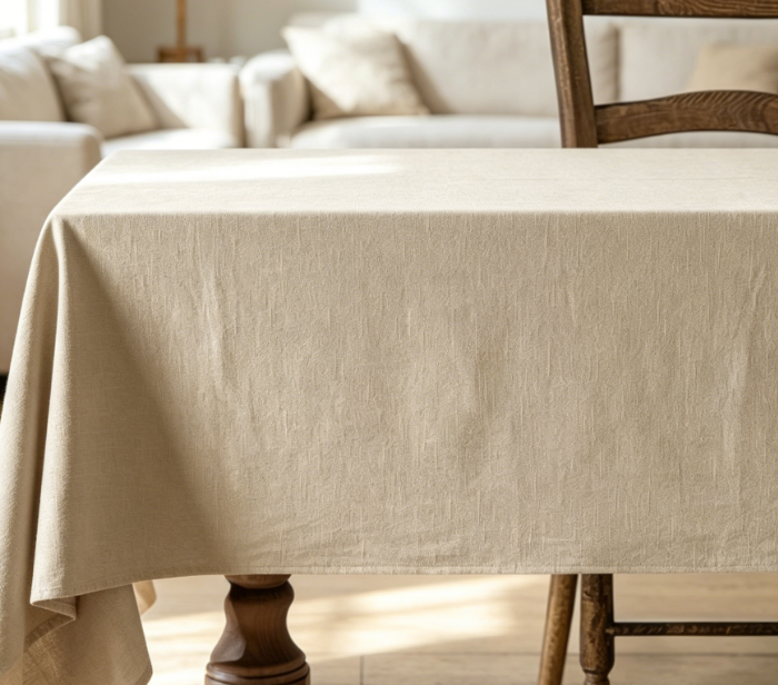 Ivory White Solid Color Cotton And Linen Tablecloths, Waterproof, Stain-Resistant, Farmhouse Style