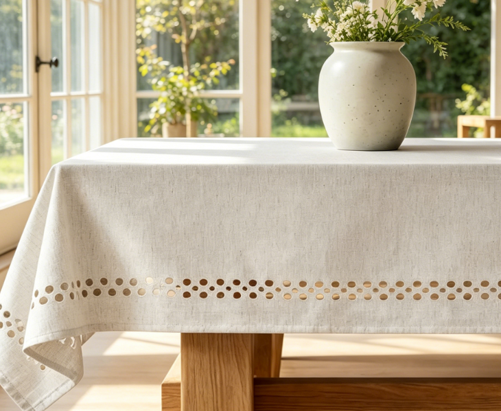 Natural Cotton And Linen Solid Color Tablecloths, Stain-Resistant And Wrinkle-Resistant