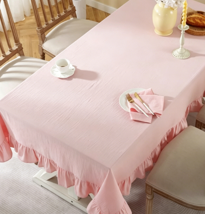 Pink Solid Color Cotton And Linen Tablecloths, Soft Farmhouse Fabric - Image 2