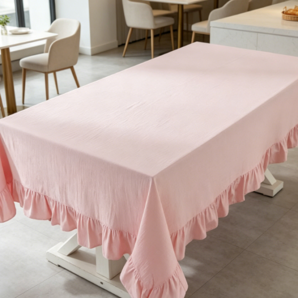 Pink Solid Color Cotton And Linen Tablecloths, Soft Farmhouse Fabric
