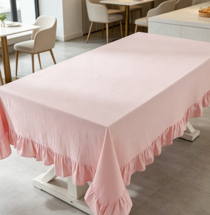 Pink Solid Color Cotton And Linen Tablecloths, Soft Farmhouse Fabric
