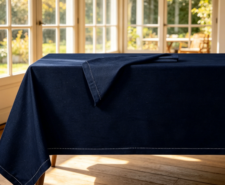 Navy Blue Pure Cotton And Linen Tablecloths, Durable And Wrinkle-Resistant