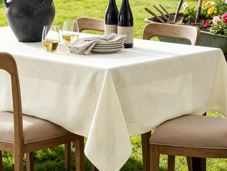 Creamy White Solid Color Cotton And Linen Tablecloths, Thick, Waterproof, Farmhouse Style - Image 2