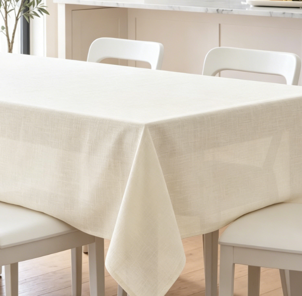 Creamy White Solid Color Cotton And Linen Tablecloths, Thick, Waterproof, Farmhouse Style