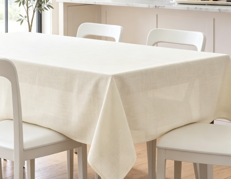 Creamy White Solid Color Cotton And Linen Tablecloths, Thick, Waterproof, Farmhouse Style