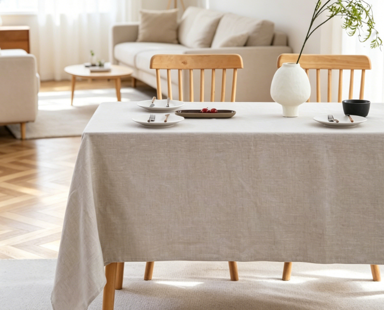 Natural Pure Linen Tablecloths, Stonewashable And Machine Washable