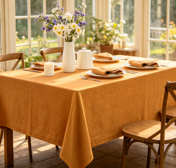 Gold-Edged Solid Color Cotton And Linen Tablecloths, Machine Washable