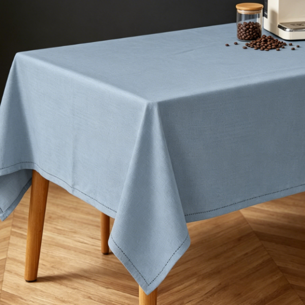 Gray Solid Color Cotton And Linen Tablecloths, Overlocked Edges, Stain-Resistant, Washable