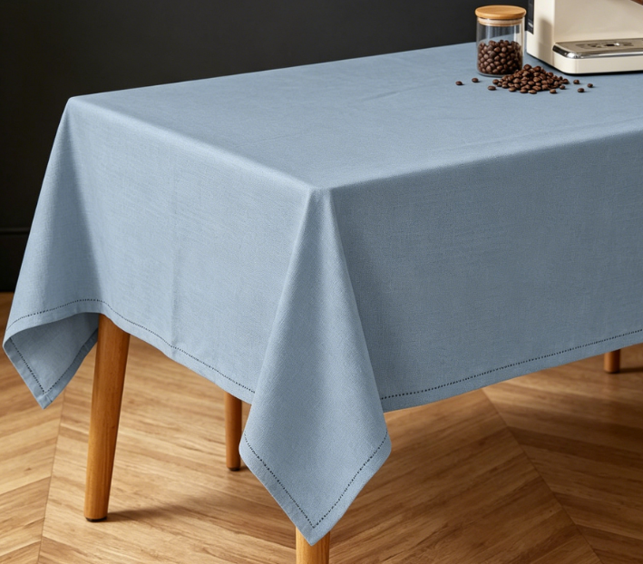 Gray Solid Color Cotton And Linen Tablecloths, Overlocked Edges, Stain-Resistant, Washable