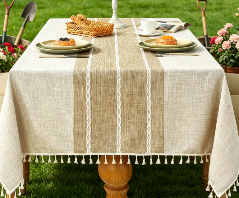 Country Style Solid Color Cotton And Linen Tablecloths, Waterproof Tassels - Image 2