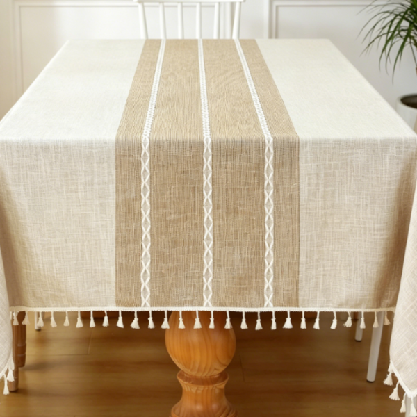 Country Style Solid Color Cotton And Linen Tablecloths, Waterproof Tassels