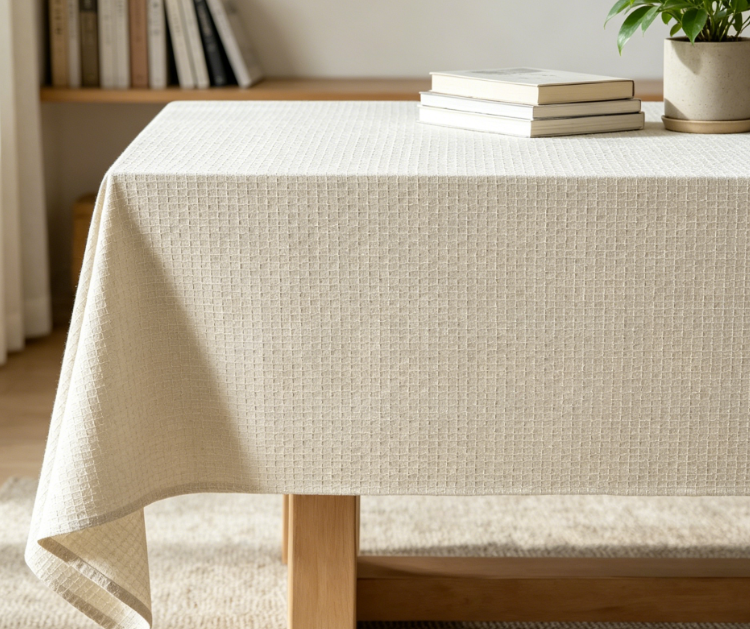 Natural Beige Pure Cotton And Linen Tablecloths, Waterproof Texture - Image 2
