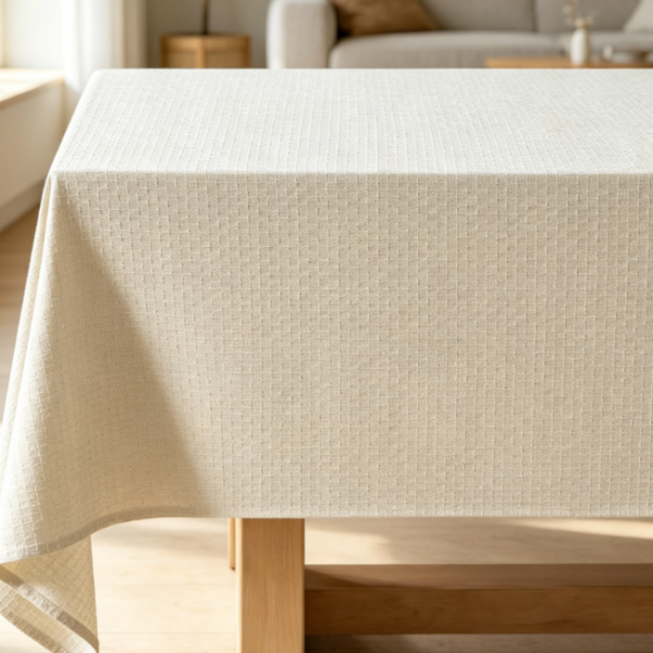 Natural Beige Pure Cotton And Linen Tablecloths, Waterproof Texture