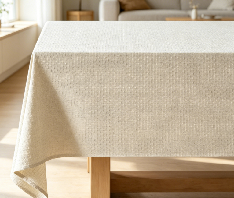 Natural Beige Pure Cotton And Linen Tablecloths, Waterproof Texture