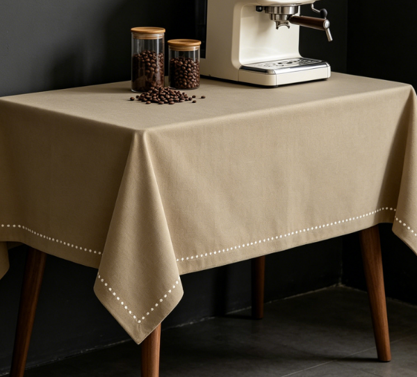 Beige Pure Cotton And Linen Tablecloths, Soft, Durable, Wrinkle-Resistant