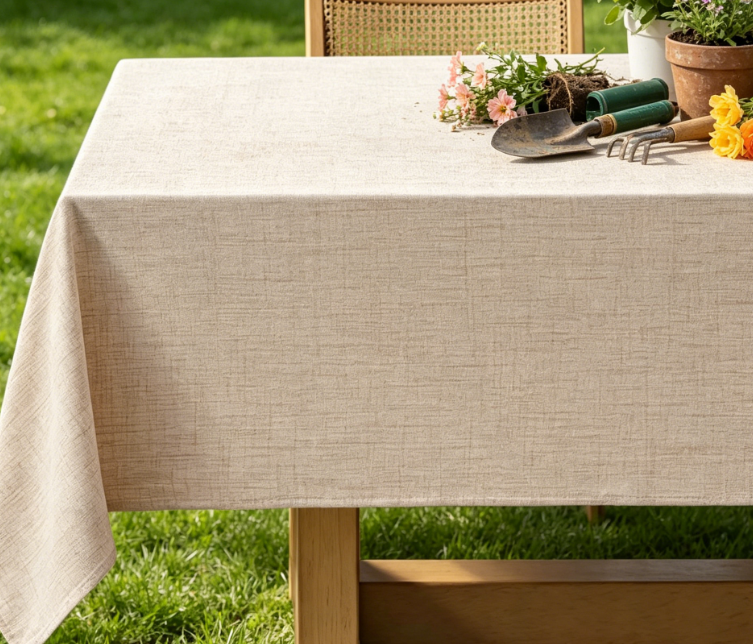 Natural Beige Solid Tablecloths, Waterproof And Stain-Resistant - Image 2