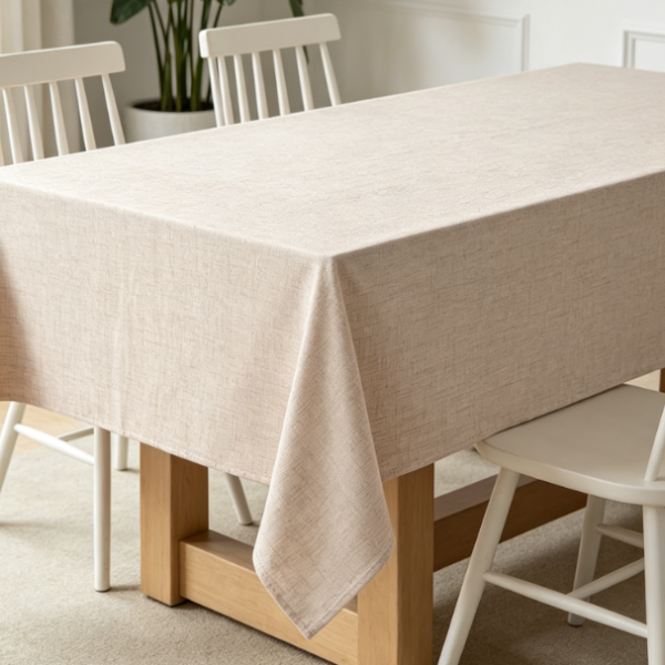 Natural Beige Solid Tablecloths, Waterproof And Stain-Resistant