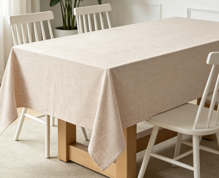 Natural Beige Solid Tablecloths, Waterproof And Stain-Resistant