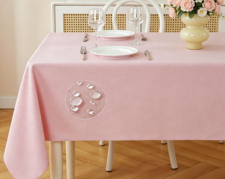 Pink Solid Cotton And Linen Tablecloths, Splash-Proof Farmhouse Style - Image 2