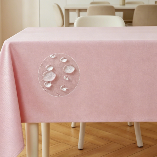 Pink Solid Cotton And Linen Tablecloths, Splash-Proof Farmhouse Style