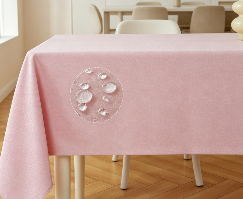 Pink Solid Cotton And Linen Tablecloths, Splash-Proof Farmhouse Style