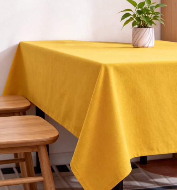 Yellow Solid Cotton And Linen Tablecloths, Waterproof And Wrinkle-Resistant Farmhouse Style - Image 2