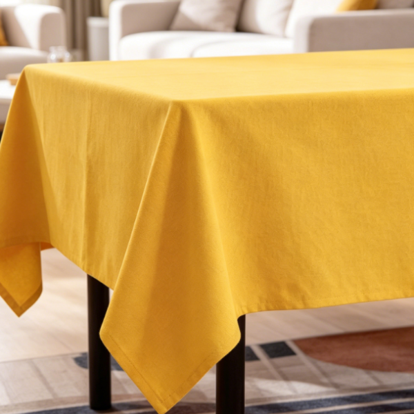 Yellow Solid Cotton And Linen Tablecloths, Waterproof And Wrinkle-Resistant Farmhouse Style