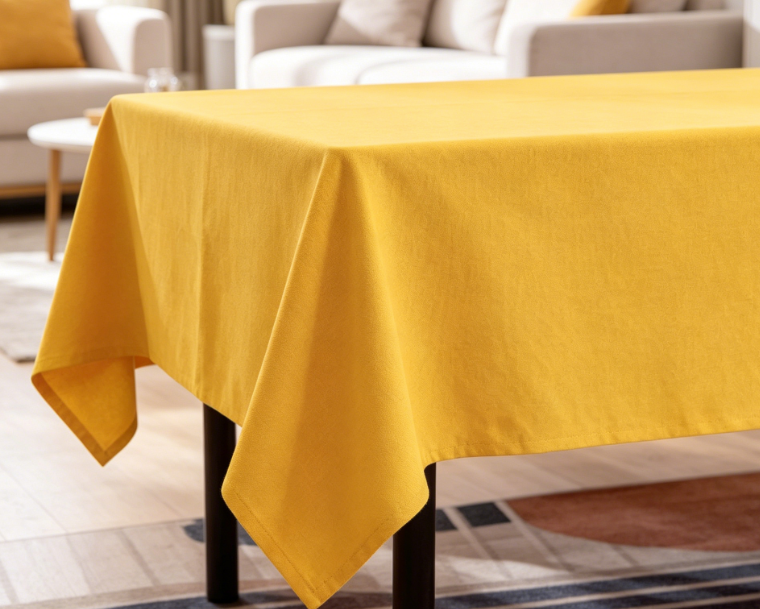 Yellow Solid Cotton And Linen Tablecloths, Waterproof And Wrinkle-Resistant Farmhouse Style