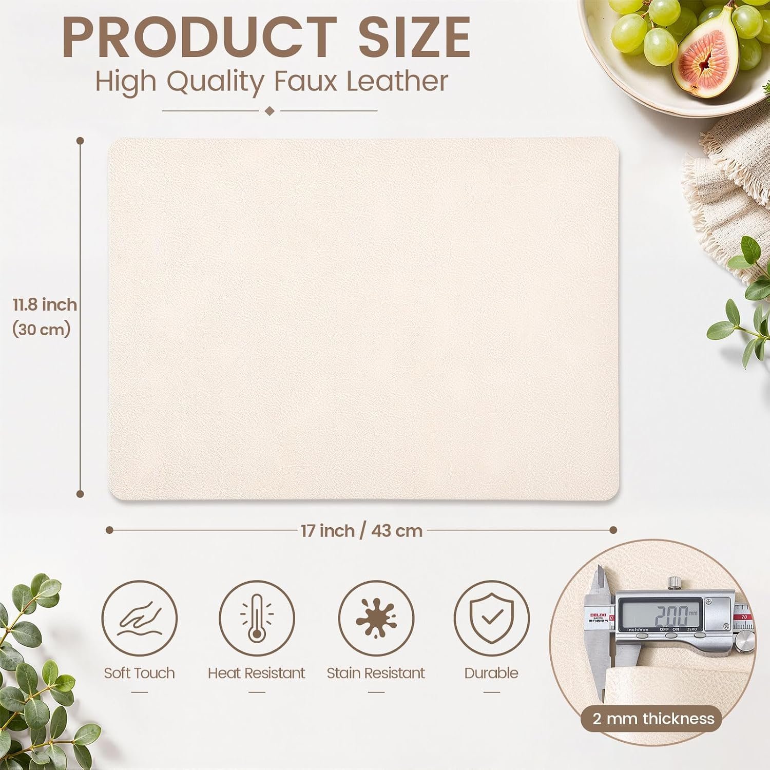 Faux Leather Vinyl Placemat, Easy-To-Clean Beige - Image 2