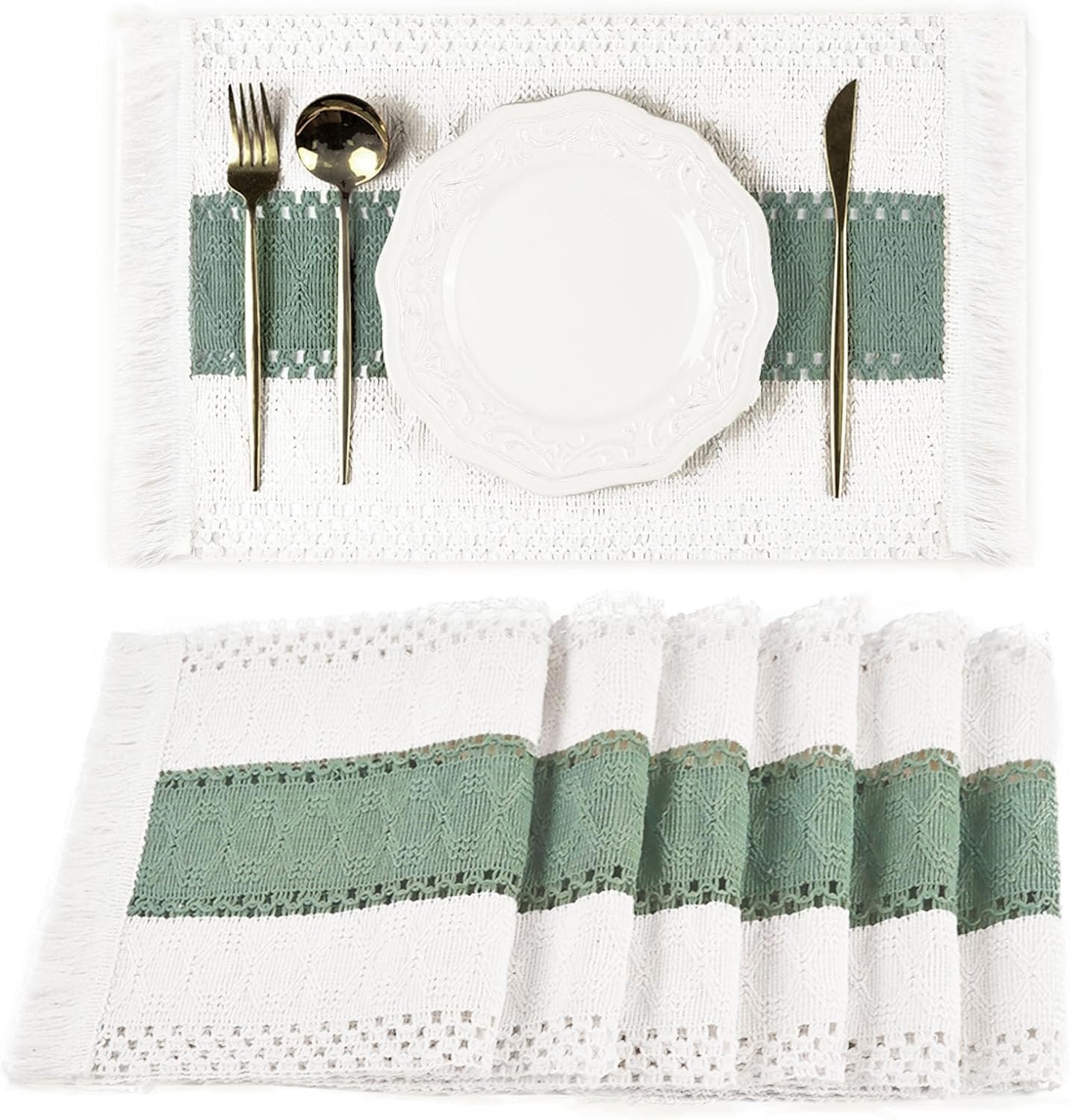 Boho Placemat, Sage Green Farmhouse Table Decor