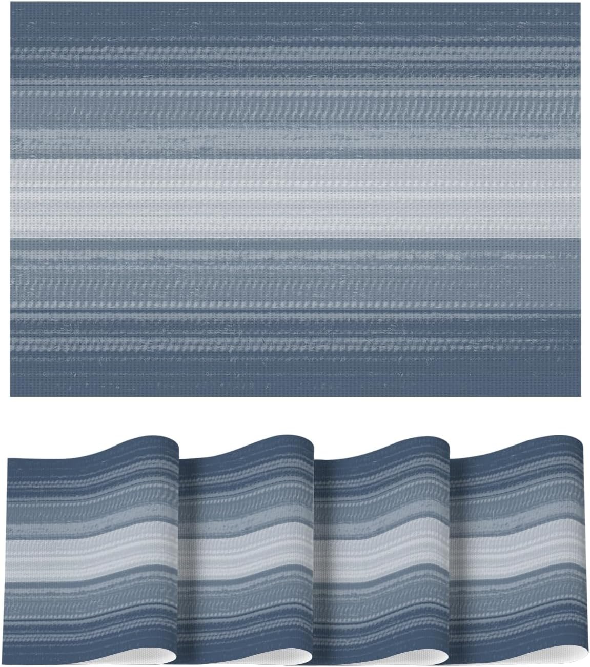 Navy Blue Striped Placemat, Washable, Heat-Resistant, Non-Slip