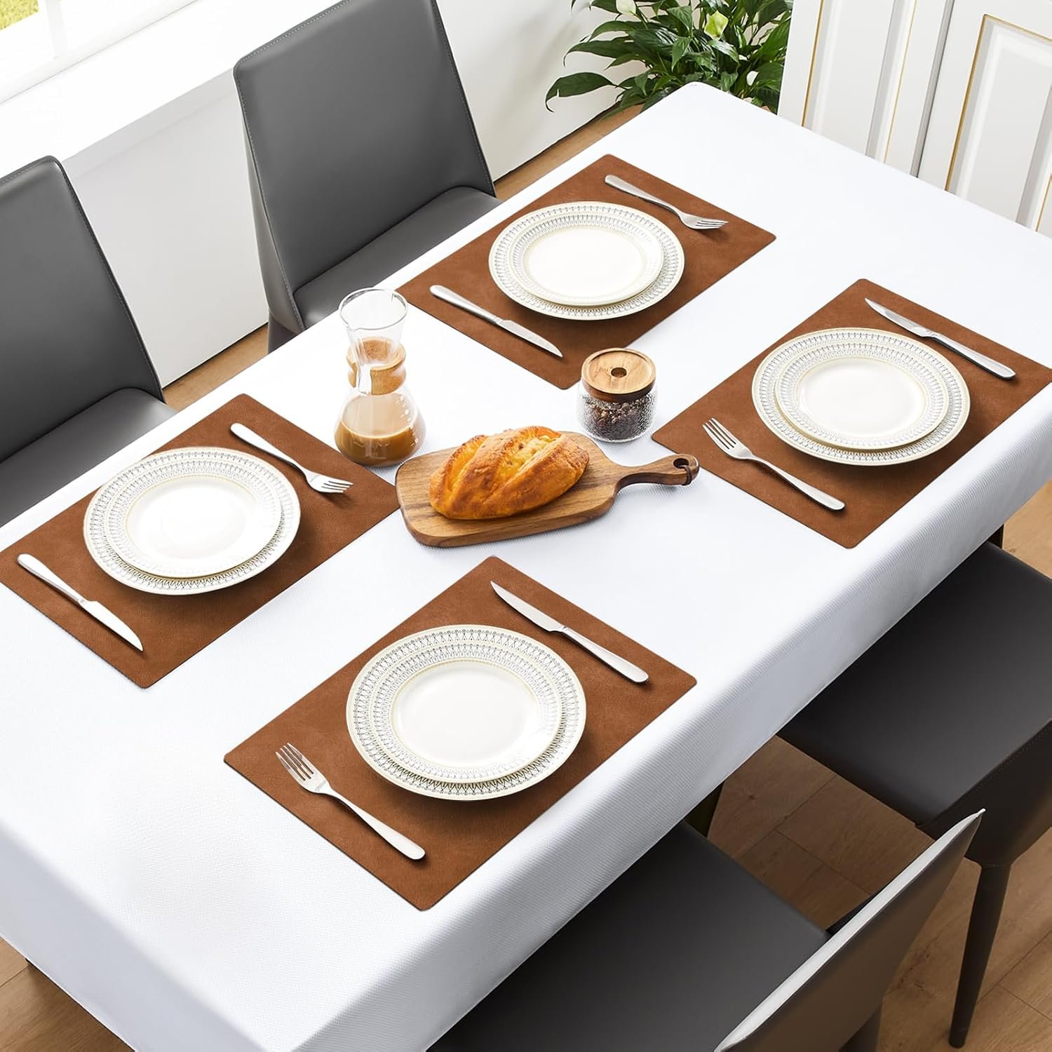 Autumn-Style Faux Leather Placemat, Reddish-Brown Table Decor - Image 2