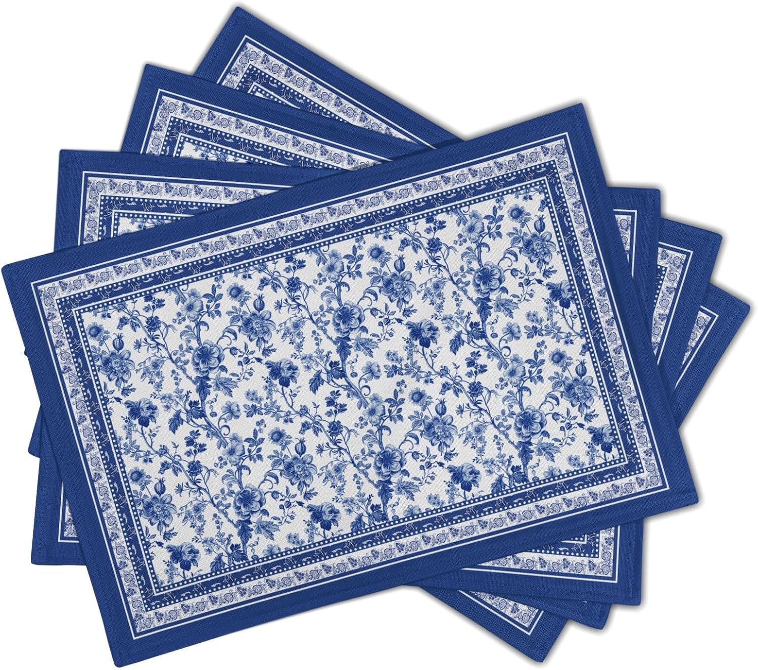 Blue Floral Placemat, Chinoiserie-Style Washable Linen - Image 2