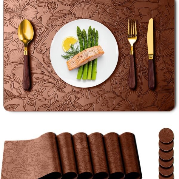 Waterproof Heat-Resistant Faux Leather Placemat, Table Decor Set