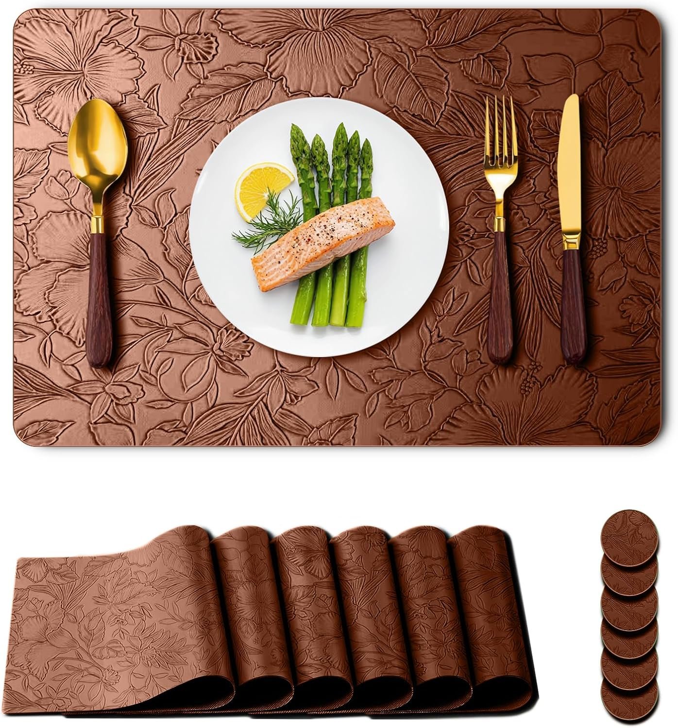 Waterproof Heat-Resistant Faux Leather Placemat, Table Decor Set