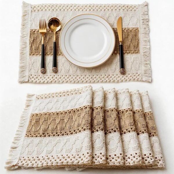 Boho Placemat, Tassel Decor, Rustic Farmhouse Style