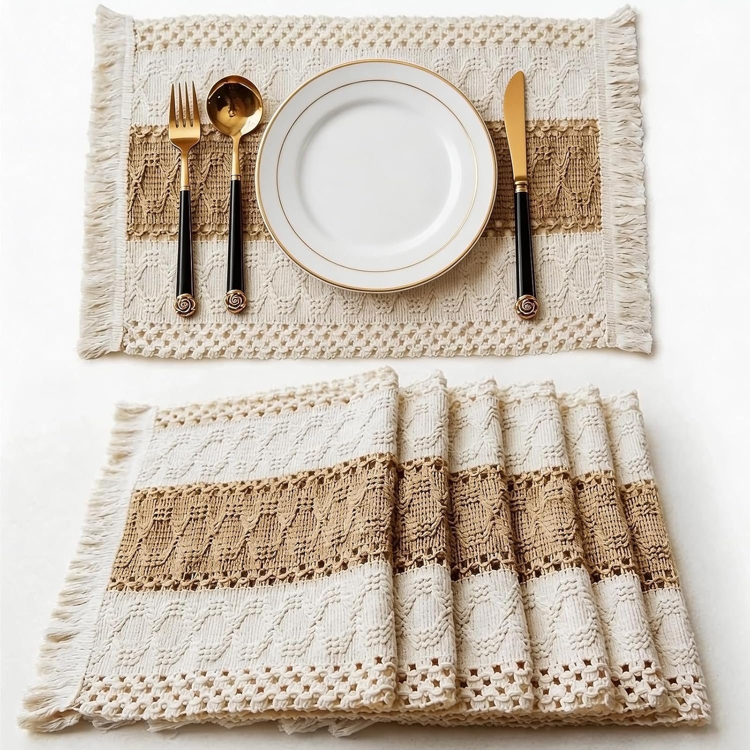 Boho Placemat, Tassel Decor, Rustic Farmhouse Style