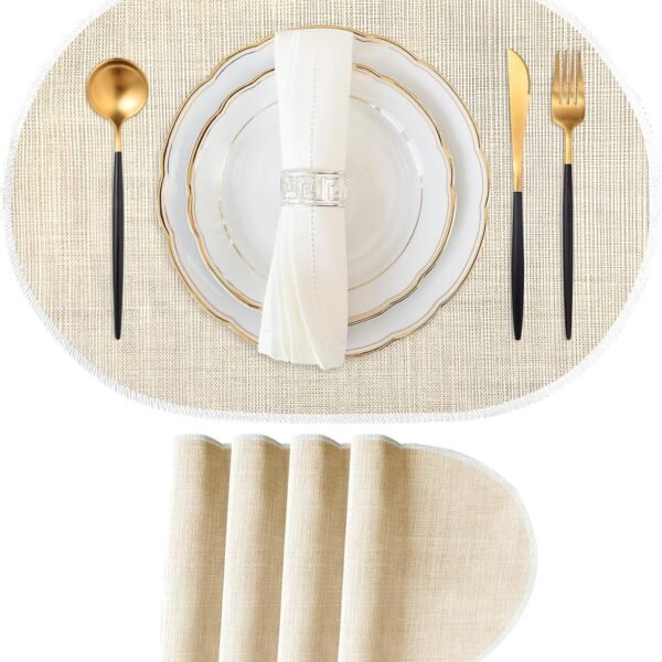 Oval Placemat, Heat-Resistant, Non-Slip, Easy-To-Clean Beige