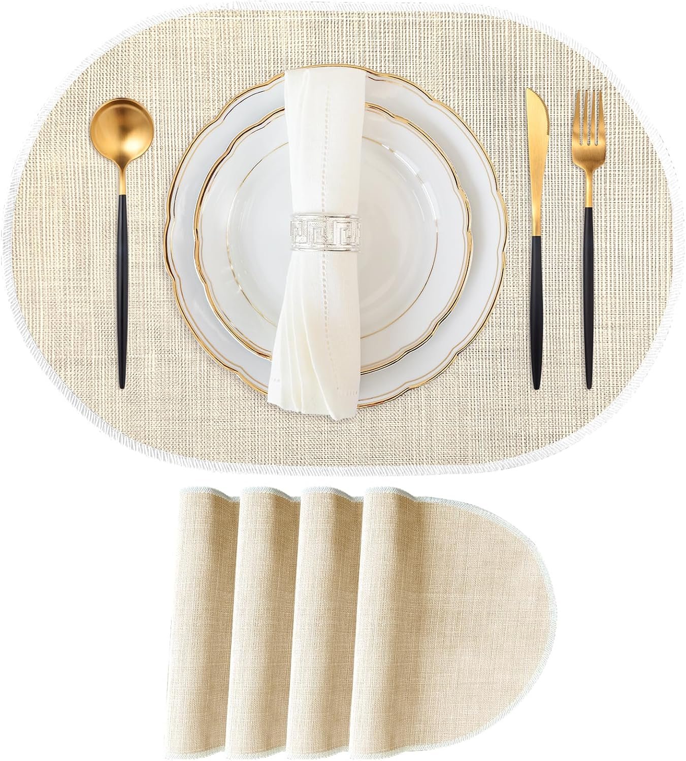 Oval Placemat, Heat-Resistant, Non-Slip, Easy-To-Clean Beige