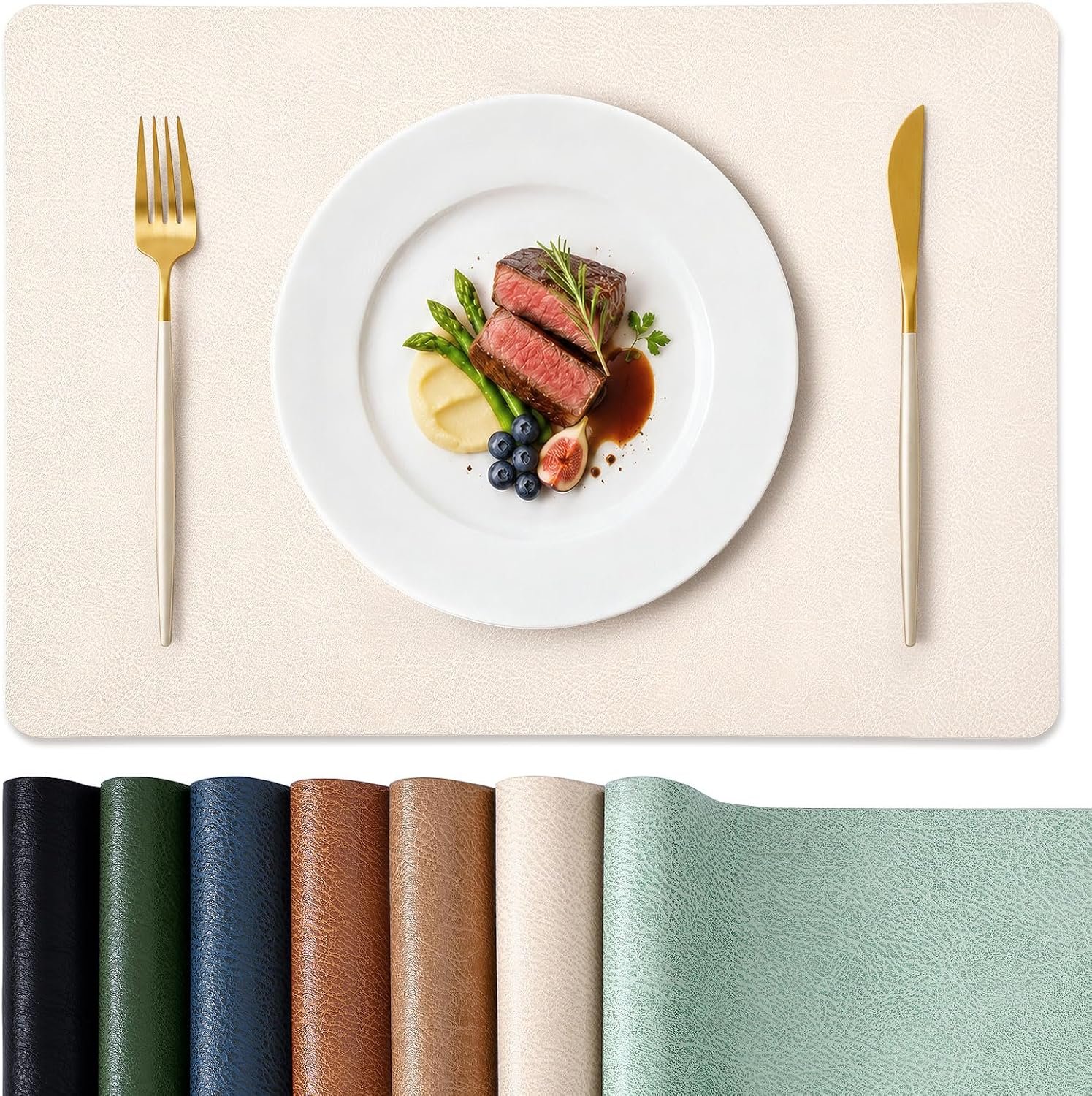 Faux Leather Vinyl Placemat, Easy-To-Clean Beige