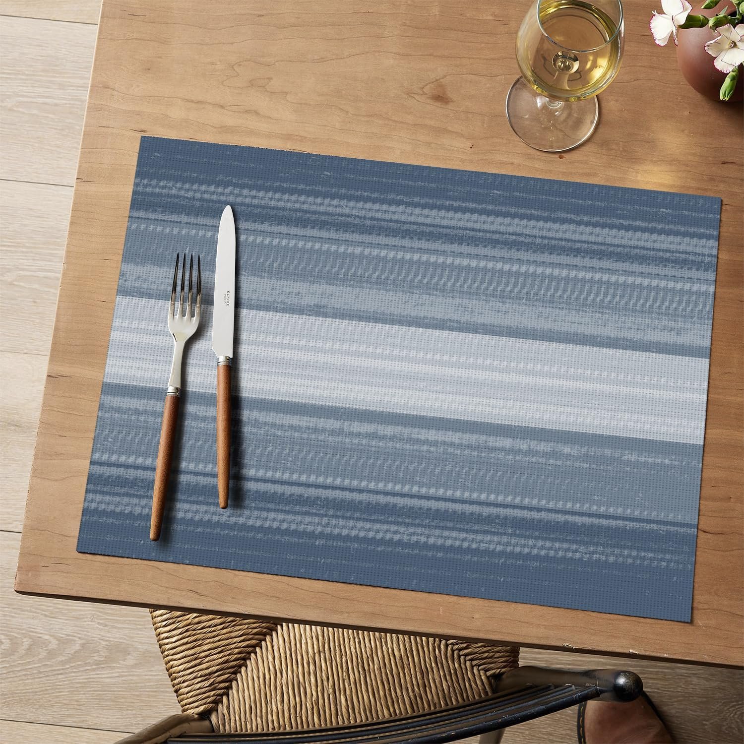 Navy Blue Striped Placemat, Washable, Heat-Resistant, Non-Slip - Image 2