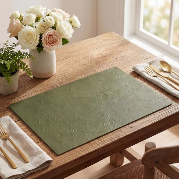 Olive Green Faux Leather Placemat, Waterproof, Wipeable, Heat-Resistant